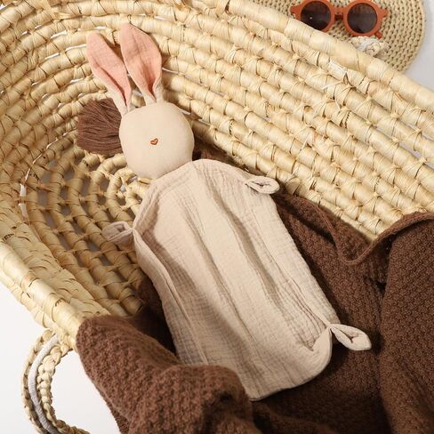 insular Bunny Lovey Blanket for Boys and Girls, Organic Cotton Muslin Security Blanket for Babies, Soft Breathable Lovie Soothing Towel for Newborn and Infant, Pink in Saudi Arabia