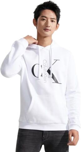 Calvin Klein Men Mens Minogroom Monogram Hoodie - 40QC403 (White White ، Medium) in Saudi Arabia