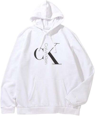 Calvin Klein Men Mens Minogroom Monogram Hoodie - 40QC403 (White White ، Medium) in Saudi Arabia