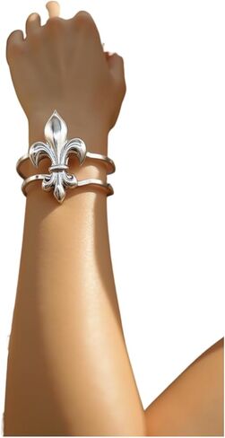 Women Fashion Jewelry Classic Look Night Wear Wear Wrist Cuff Bracelet Silver Fleur de Lis Z112 in Kuwait