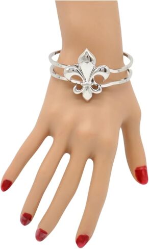 Women Fashion Jewelry Classic Look Night Wear Wear Wrist Cuff Bracelet Silver Fleur de Lis Z112 in Kuwait
