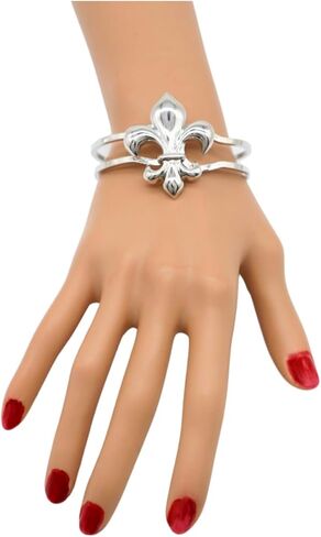 Women Fashion Jewelry Classic Look Night Wear Wear Wrist Cuff Bracelet Silver Fleur de Lis Z112 in Kuwait