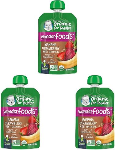 Gerber Organic Baby Food WonderFoods Banana Strawberry Beet & Oatmeal, 3.5 Oz Pouch in Saudi Arabia