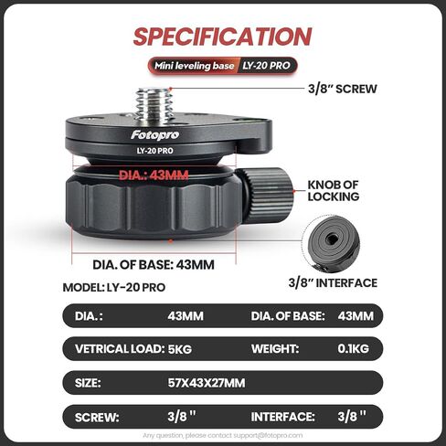 Fotopro Tripod Leveling Base 60mm Camera Level with Bubble Level Aluminium ±15° Adjustment Plate with 1/4" 3/8" Mounting Screws for Tripod Head, Compatible with DSLR Camera Camcorder, LY-60 in Kuwait