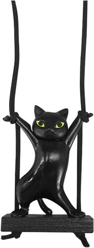 Cat Cat Cat Hanging Ornament ، سحر مرآة منظر خلفي ، مرآة ، مرآة تلقائية ، زخرفة معلقة ، إكسسوارات داخلية للسيارات للنساء الرجال (أسود) in Saudi Arabia