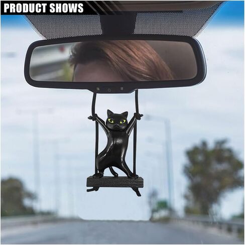 Cat Cat Cat Hanging Ornament ، سحر مرآة منظر خلفي ، مرآة ، مرآة تلقائية ، زخرفة معلقة ، إكسسوارات داخلية للسيارات للنساء الرجال (أسود) in Saudi Arabia