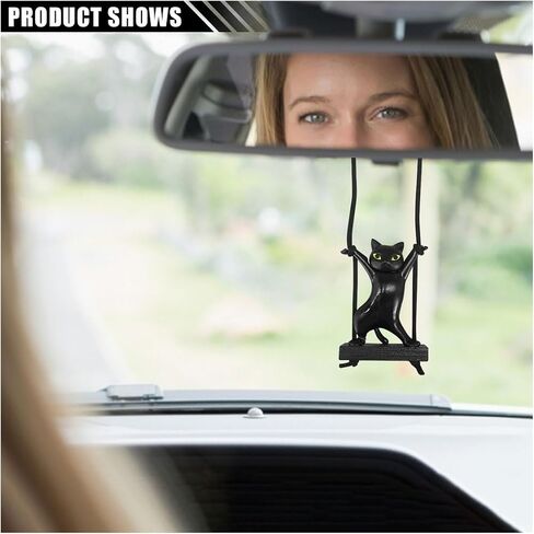 Cat Cat Cat Hanging Ornament ، سحر مرآة منظر خلفي ، مرآة ، مرآة تلقائية ، زخرفة معلقة ، إكسسوارات داخلية للسيارات للنساء الرجال (أسود) in Saudi Arabia