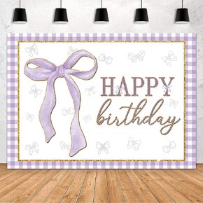 MEHOFOND Pink Bow Happy Birthday Backdrop Bowknot Birthday Party Decorations Banner Photography Background Pink and White Checkered Bow Birthday Cake Table Party Supplies for Girls 7x5ft in Kuwait