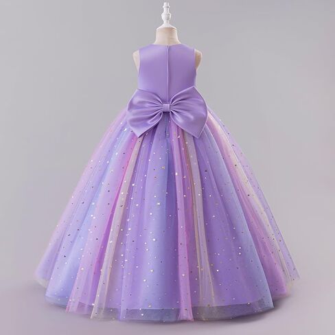 Ibtom Castle Flower Girlless 3D Butterfly Pearl equins Rainbow Tulle Long Dress Kids Wedding Pageant Ball Ball in Kuwait