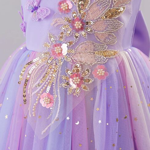 Ibtom Castle Flower Girlless 3D Butterfly Pearl equins Rainbow Tulle Long Dress Kids Wedding Pageant Ball Ball in Kuwait