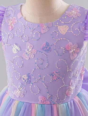 Ibtom Castle Flower Girlless 3D Butterfly Pearl equins Rainbow Tulle Long Dress Kids Wedding Pageant Ball Ball in Kuwait