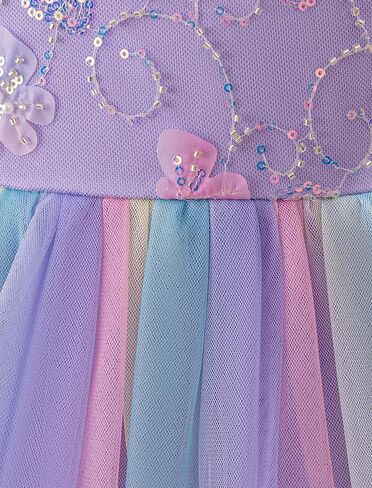 Ibtom Castle Flower Girlless 3D Butterfly Pearl equins Rainbow Tulle Long Dress Kids Wedding Pageant Ball Ball in Kuwait