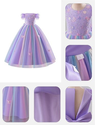 Ibtom Castle Flower Girlless 3D Butterfly Pearl equins Rainbow Tulle Long Dress Kids Wedding Pageant Ball Ball in Kuwait