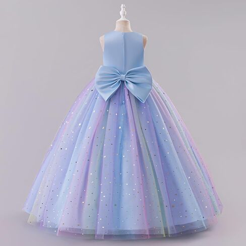 IBTOM CASTLE Flower Girl Sleeveless 3D Butterfly Pearl Sequins Rainbow Tulle Long Dress Kids Wedding Formal Pageant Ball Gown in Saudi Arabia