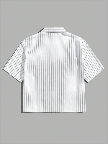 OYOANGLE Men's Striped Print Button Down Short Sleeve Flap Pocket Crop Shirt Tops in Saudi Arabia