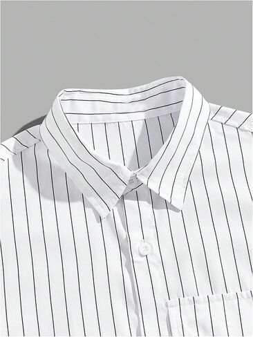 OYOANGLE Men's Striped Print Button Down Short Sleeve Flap Pocket Crop Shirt Tops in Saudi Arabia