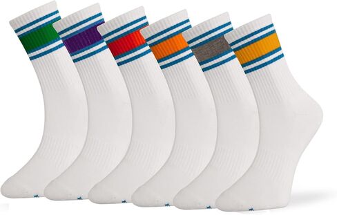 Men's Crew Socks with Terry Cushion, Cotton Blend, Breathable, 6-Pack, Black/White, Size 9-12, Perfect for Gym & Running in Saudi Arabia