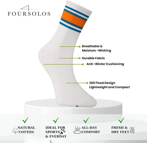 Men's Crew Socks with Terry Cushion, Cotton Blend, Breathable, 6-Pack, Black/White, Size 9-12, Perfect for Gym & Running in Saudi Arabia