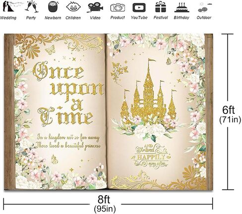 ذات مرة خلفية زمنية 8x6ft الأزرق الأزهار الفضية القلعة الأميرة حكاية خرافية كتاب عيد ميلاد ديكورات حفلة للفتاة الافتتاح السحرية قصة رومانسية جدار ديكور لافتة in Kuwait