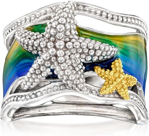 Ross-Simons Multicolored Enamel Starfish Ring in 2-Tone Sterling Silver in Saudi Arabia