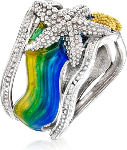 Ross-Simons Multicolored Enamel Starfish Ring in 2-Tone Sterling Silver in Saudi Arabia