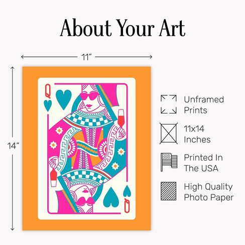 ديكور غرفة Queen of Hearts Preppy - ديكور حائط جمالي عصري لطيف على شكل Queen O Hearts للنساء - ديكور بار غير تقليدي باللون الأزرق والوردي والبرتقالي - ديكور منزلي أنيق على طراز السبعينيات - فن جدار غرفة المعيشة الأقصى in Saudi Arabia