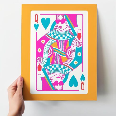 ديكور غرفة Queen of Hearts Preppy - ديكور حائط جمالي عصري لطيف على شكل Queen O Hearts للنساء - ديكور بار غير تقليدي باللون الأزرق والوردي والبرتقالي - ديكور منزلي أنيق على طراز السبعينيات - فن جدار غرفة المعيشة الأقصى in Saudi Arabia