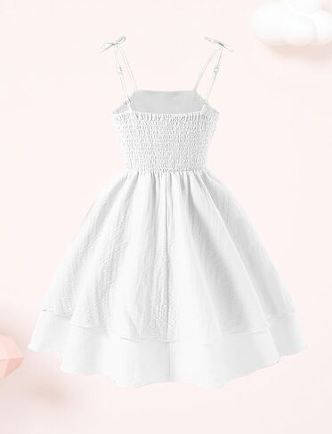 Happy Cherry Girls Spaghetti Strap Smocked Dress Layered Beach Sundress A-Line Midi Dresses 8-12 Years in Kuwait