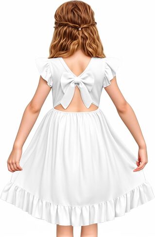 LQSZ Girls Summer Tie Back Dress Ruffle Sleeve A-Line for Beach Brithday Dance Party Size 3-12 Years in Kuwait