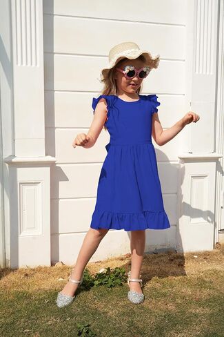 LQSZ Girls Summer Tie Back Dress Ruffle Sleeve A-Line for Beach Brithday Dance Party Size 3-12 Years in Kuwait