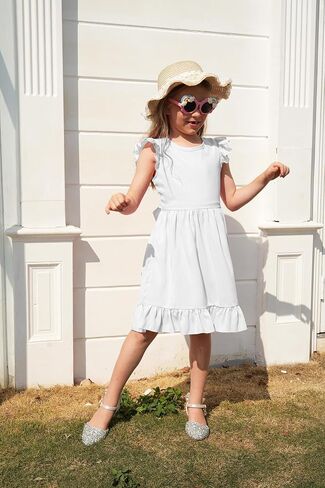 LQSZ Girls Summer Tie Back Dress Ruffle Sleeve A-Line for Beach Brithday Dance Party Size 3-12 Years in Kuwait
