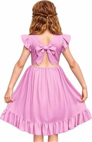 Lqsz Girls Summer Tie Back Dress Sleeve A-Line A-Line for Beach Brithday Dance Party Size 3-12 Years in Kuwait