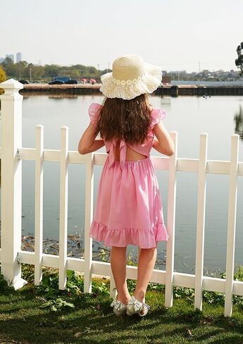 Lqsz Girls Summer Tie Back Dress Sleeve A-Line A-Line for Beach Brithday Dance Party Size 3-12 Years in Kuwait