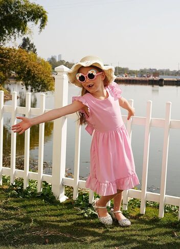 Lqsz Girls Summer Tie Back Dress Sleeve A-Line A-Line for Beach Brithday Dance Party Size 3-12 Years in Kuwait