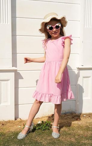 Lqsz Girls Summer Tie Back Dress Sleeve A-Line A-Line for Beach Brithday Dance Party Size 3-12 Years in Kuwait
