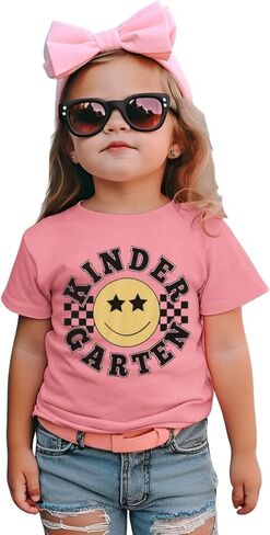 Kekemi Kid Boy Girl اليوم الأول من قمصان المدرسة ابتسامة وجه روضة الأطفال تي شيرت الأطفال العودة إلى ملابس المدرسة المحملات في مرحلة ما قبل المدرسة in Kuwait