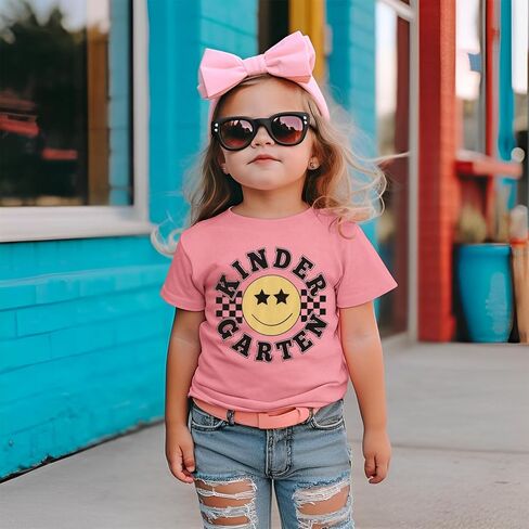 Kekemi Kid Boy Girl اليوم الأول من قمصان المدرسة ابتسامة وجه روضة الأطفال تي شيرت الأطفال العودة إلى ملابس المدرسة المحملات في مرحلة ما قبل المدرسة in Kuwait