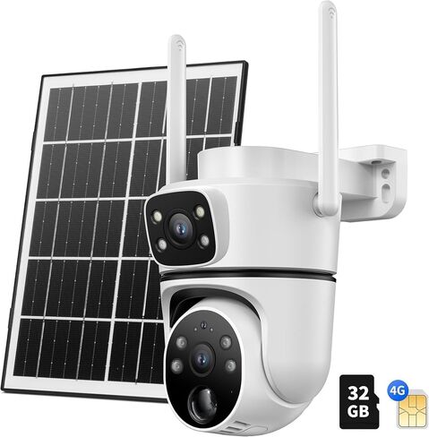 4G LTE Cellular Solar Security Camera Wireless Outdoor, W/Changeable SIM Card&32GB SD,Spotlight Alarm,Color Night Vision,Two-Way Audio,Solar Powered, HD Camera,Motion Detection in Saudi Arabia