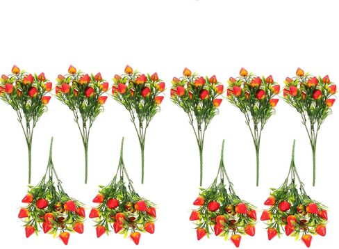 doitool 10pcs فرع الفراولة الاصطناعية مزيفة ساق محاكاة الفراولة زهرة زهرة باقة فو الفراولة ترتيب للمنزل ديكور الجدول الداخلي in Saudi Arabia