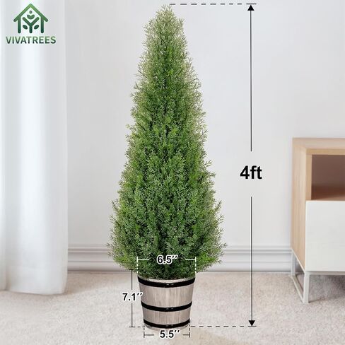 36IN Artificial Cedar Topiary Trees with Imitation Wooden Planter, Outdoor Indoor Realistic Faux Pine Shrubs Plants, Fake Cypress Trees for Home Offices Porch Decor, Set of 2 in Saudi Arabia