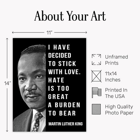 اقتباس مارتن لوثر كينغ - ملصق ديكور فني للحائط ملهم MLK، مقاس 8 × 10، لغرفة المعيشة وغرفة النوم والفصول الدراسية - هدية للأمريكيين من أصل أفريقي والنساء السود والرجال - طباعة غير مؤطرة in Saudi Arabia