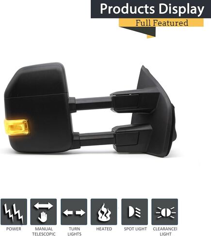 TOEMIRR Towing Mirror fit for 2017 2018 2019 2020 Ford F250 F350 F450 F550 Super Duty Heated Power Temperature Sensor Turn Signal Light Auxiliary Light Manual telescopic Black LH in Saudi Arabia