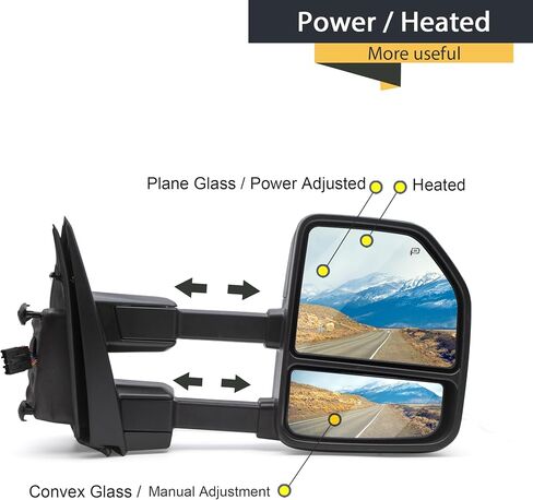 TOEMIRR Towing Mirror fit for 2017 2018 2019 2020 Ford F250 F350 F450 F550 Super Duty Heated Power Temperature Sensor Turn Signal Light Auxiliary Light Manual telescopic Black LH in Saudi Arabia