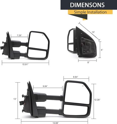 TOEMIRR Towing Mirror fit for 2017 2018 2019 2020 Ford F250 F350 F450 F550 Super Duty Heated Power Temperature Sensor Turn Signal Light Auxiliary Light Manual telescopic Black LH in Saudi Arabia