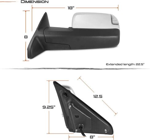 Akkon - لعام 2009-2018 Dodge Ram Towing Mirrors مع طي الطاقة | مستشعر درجة الحرارة | الحرارة | انعطف إشارة | الضوء - الكروم in Saudi Arabia