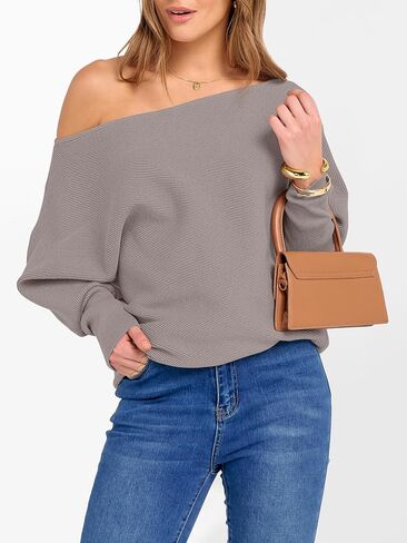 ANRABESS Womens Off Shoulder Sweaters 2025 Fall Long Batwing Sleeve Loose Fit Knit Tops Casual Pullovers Jumpers in Kuwait