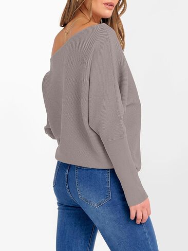 ANRABESS Womens Off Shoulder Sweaters 2025 Fall Long Batwing Sleeve Loose Fit Knit Tops Casual Pullovers Jumpers in Kuwait