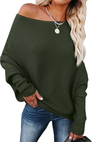 ANRABESS Womens Off Shoulder Sweaters 2025 Fall Long Batwing Sleeve Loose Fit Knit Tops Casual Pullovers Jumpers in Kuwait