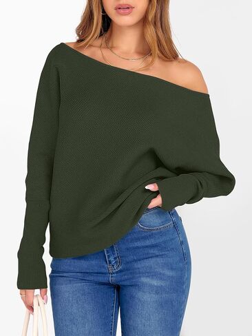 ANRABESS Womens Off Shoulder Sweaters 2025 Fall Long Batwing Sleeve Loose Fit Knit Tops Casual Pullovers Jumpers in Kuwait