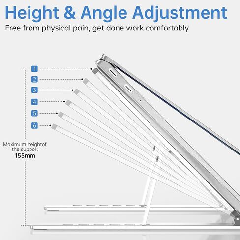 Laptop Stand for Desk Adjustable Laptop Riser with 8-Angle Adjustment Aluminium Alloy Laptop Holder Foldable Computer Stand for 10-16" Laptops(Silver-07) in Saudi Arabia